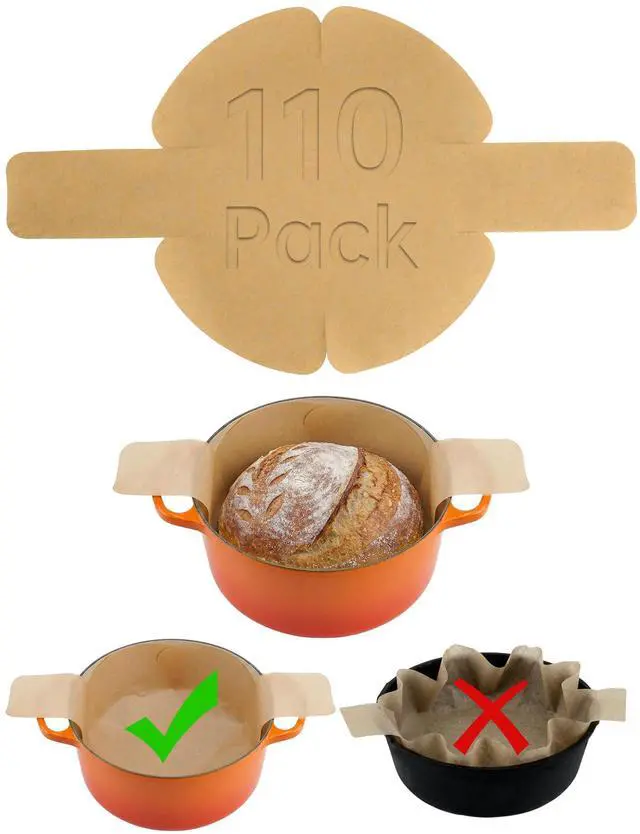 Main image of Pre-Cut Parchment Paper for Sourdough Baking, Bread Sling for Dutch Oven & Multi-Use Non-Stick Sheets, Fits 4-8QT Pots, 450°F Heat Safe
