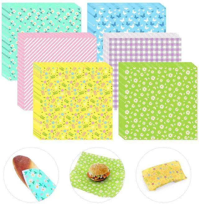 Main image of 240Pcs Wax Paper Dry Waxed Deli Paper Sheets 12x12 inch Sandwich Wrap Paper Floral Parchment Sheets Basket Liner Food Paper Sheets for Carnival Home Kitchen Picnic Spring Summer Tea Party Favors