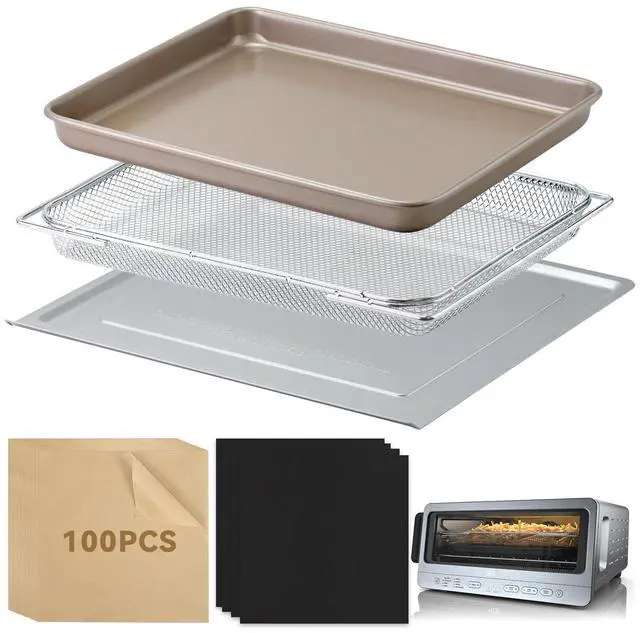 Main image of Air Fryer Accessories Compatible with Ninja Flip Air Fryer SP151, Crumb Tray with 4 Oven Liners, 100 PCS Parchment Paper Sheets, Air Fryer Basket and Baking Tray for Ninja Toaster Oven