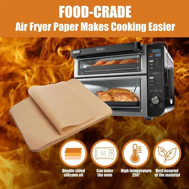 Alt view image 3 of 7 - Air Fryer Parchment Paper for Ninja 12-in-1 Double Oven DCT451 DCT401 DCT601 DCT651, 100PCS Air Fryer Disposable Liners for Ninja Foodi Airfryer Combo