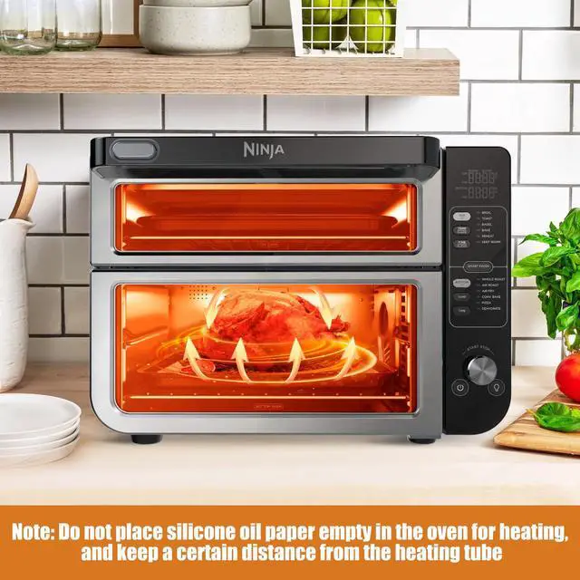 Alt view image 6 of 7 - Air Fryer Parchment Paper for Ninja 12-in-1 Double Oven DCT451 DCT401 DCT601 DCT651, 100PCS Air Fryer Disposable Liners for Ninja Foodi Airfryer Combo
