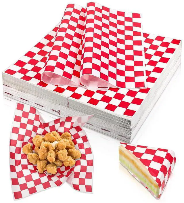 Main image of 1000 Sheets Checkered Deli Paper Sheets, 12 x 12 Inch Grease Resistant Food Basket Liners Sandwich Paper Wraps for Restaurants Churches BBQs Picnic Party (Red And White)
