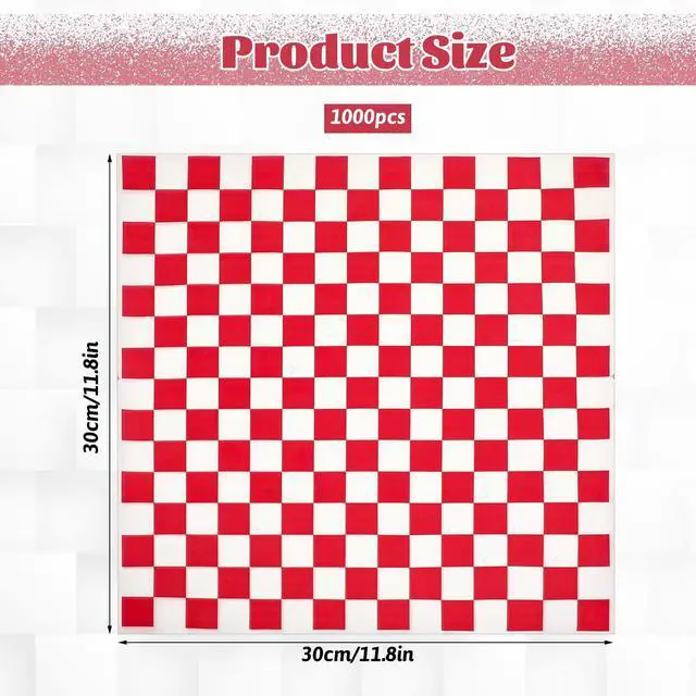 Alt view image 2 of 7 - 1000 Sheets Checkered Deli Paper Sheets, 12 x 12 Inch Grease Resistant Food Basket Liners Sandwich Paper Wraps for Restaurants Churches BBQs Picnic Party (Red And White)
