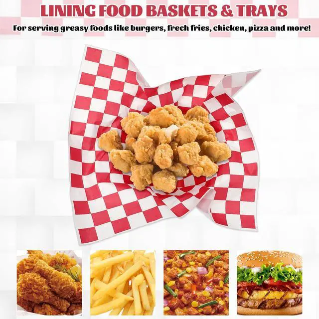 Alt view image 4 of 7 - 1000 Sheets Checkered Deli Paper Sheets, 12 x 12 Inch Grease Resistant Food Basket Liners Sandwich Paper Wraps for Restaurants Churches BBQs Picnic Party (Red And White)
