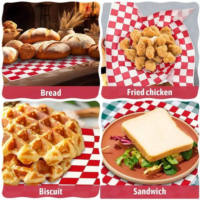 Alt view image 7 of 7 - 1000 Sheets Checkered Deli Paper Sheets, 12 x 12 Inch Grease Resistant Food Basket Liners Sandwich Paper Wraps for Restaurants Churches BBQs Picnic Party (Red And White)