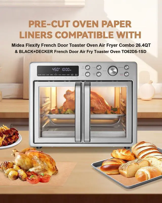 Alt view image 2 of 6 - 125PCS Air Fryer Liners for Midea Flexify 26.4QT French Door Toaster Oven