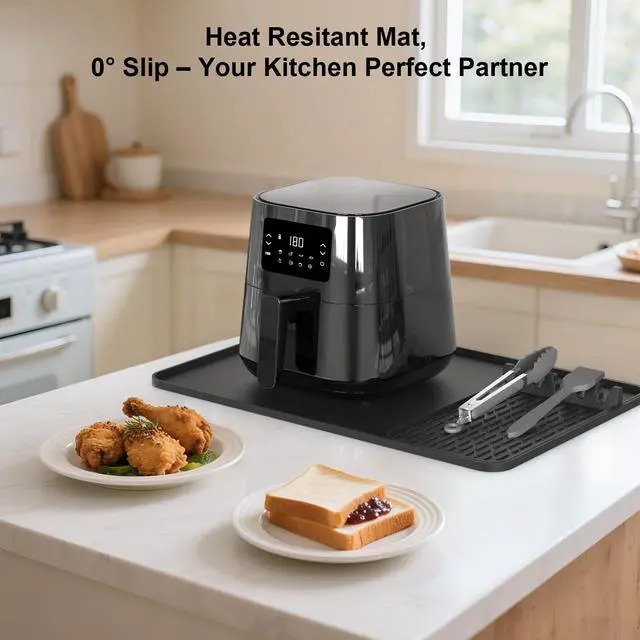 Alt view image 2 of 7 - Silicone Heat Resistant Mats for Countertop,24x16 Inch Air Fryer Mat with Kitchen Accessories Holder Pad for Microwave/Oven,Compatible with Ninja/Cosori/Chefman/Toshiba,Kitchen Countertop Protector