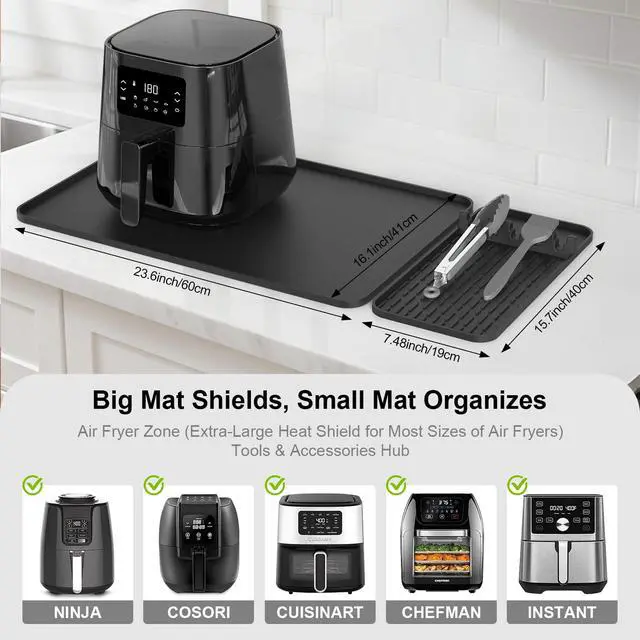 Alt view image 3 of 7 - Silicone Heat Resistant Mats for Countertop,24x16 Inch Air Fryer Mat with Kitchen Accessories Holder Pad for Microwave/Oven,Compatible with Ninja/Cosori/Chefman/Toshiba,Kitchen Countertop Protector