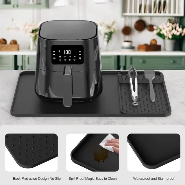 Alt view image 4 of 7 - Silicone Heat Resistant Mats for Countertop,24x16 Inch Air Fryer Mat with Kitchen Accessories Holder Pad for Microwave/Oven,Compatible with Ninja/Cosori/Chefman/Toshiba,Kitchen Countertop Protector