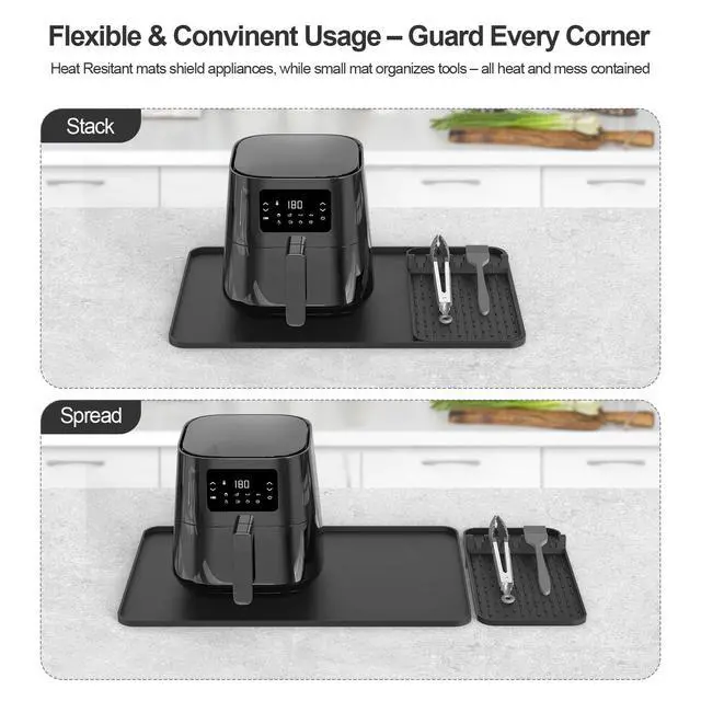 Alt view image 5 of 7 - Silicone Heat Resistant Mats for Countertop,24x16 Inch Air Fryer Mat with Kitchen Accessories Holder Pad for Microwave/Oven,Compatible with Ninja/Cosori/Chefman/Toshiba,Kitchen Countertop Protector