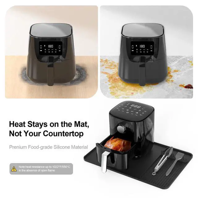 Alt view image 6 of 7 - Silicone Heat Resistant Mats for Countertop,24x16 Inch Air Fryer Mat with Kitchen Accessories Holder Pad for Microwave/Oven,Compatible with Ninja/Cosori/Chefman/Toshiba,Kitchen Countertop Protector