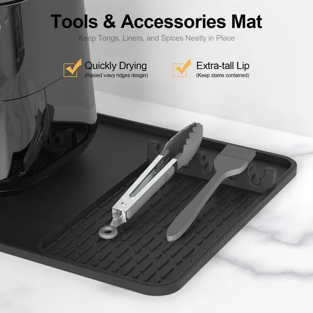 Alt view image 7 of 7 - Silicone Heat Resistant Mats for Countertop,24x16 Inch Air Fryer Mat with Kitchen Accessories Holder Pad for Microwave/Oven,Compatible with Ninja/Cosori/Chefman/Toshiba,Kitchen Countertop Protector