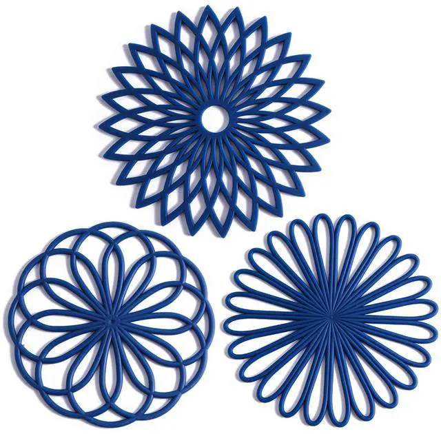 Main image of Set of 3 Silicone Trivet Mat - Hot Pot Holder Hot Pads for Table & Countertop - Trivet for Hot Dishes - Non-Slip & Heat Resistant Modern Kitchen Hot Pads for Pots & Pans, Navy Blue