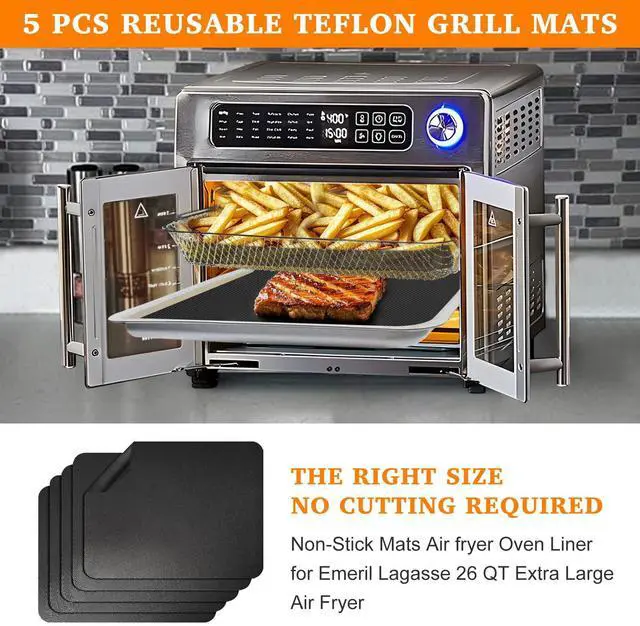Alt view image 2 of 7 - 5 PCS Teflon Mats Oven Liner for Emeril Lagasse 26 QT French Door 360 Air Fryer, Reusable Air Fryer Liners for Emeril Lagasse Accessories