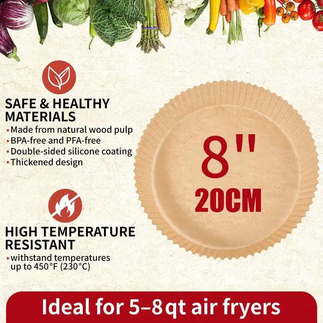 Alt view image 3 of 7 - GSM Air Fryer Liners Disposable Round, 8 for 58 Qt Basket