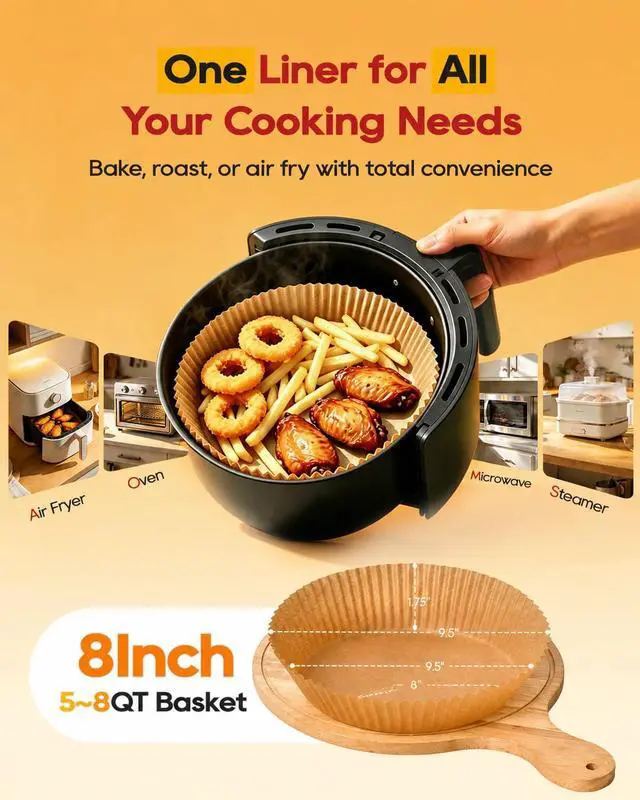 Alt view image 6 of 7 - GSM Air Fryer Liners Disposable Round, 8 for 58 Qt Basket