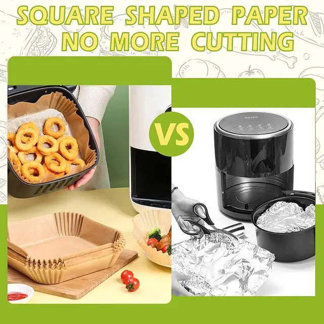Alt view image 7 of 7 - Air Fryer Liners 10 Inch, Square Airfryer Liners Large Air Fryer Parchment Paper Liners, Non-stick Air Fryer Disposable Paper Liners Oil Resistant, Waterproof for Baking Roasting, 150PCS