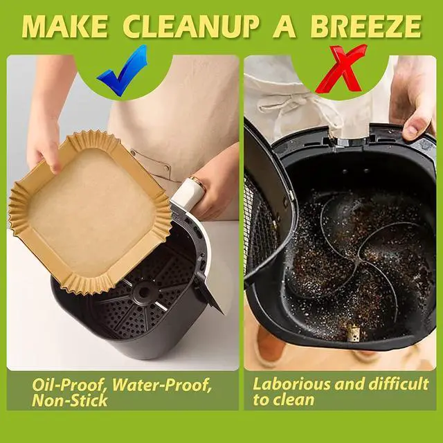 Alt view image 2 of 7 - Air Fryer Liners 10 Inch, Square Airfryer Liners Large Air Fryer Parchment Paper Liners, Non-stick Air Fryer Disposable Paper Liners Oil Resistant, Waterproof for Baking Roasting, 150PCS