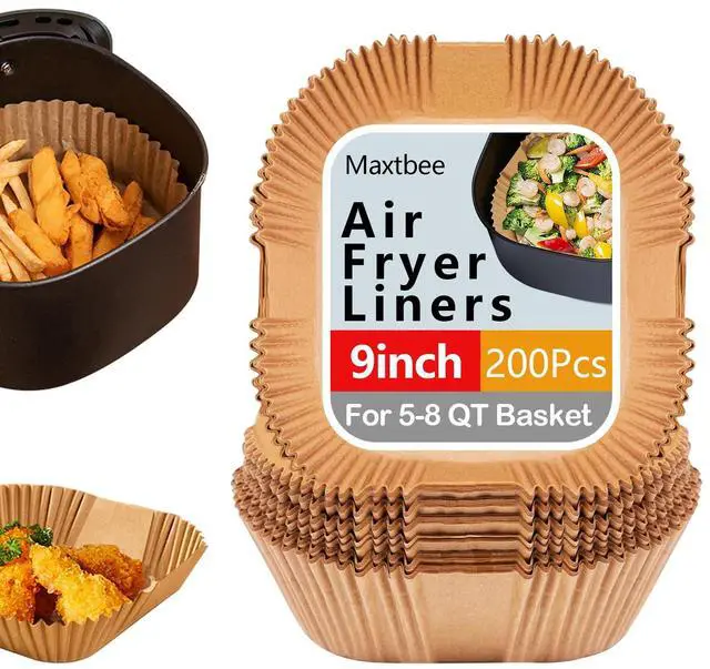Main image of 9 Inch Air Fryer Paper Liner Disposable, 200PCS Non-Stick, Oil-Proof & High-Temperature Resistant Square Baking Parchment Paper for Air Fryer, Microwave and OvenBottom Is 8 Inch