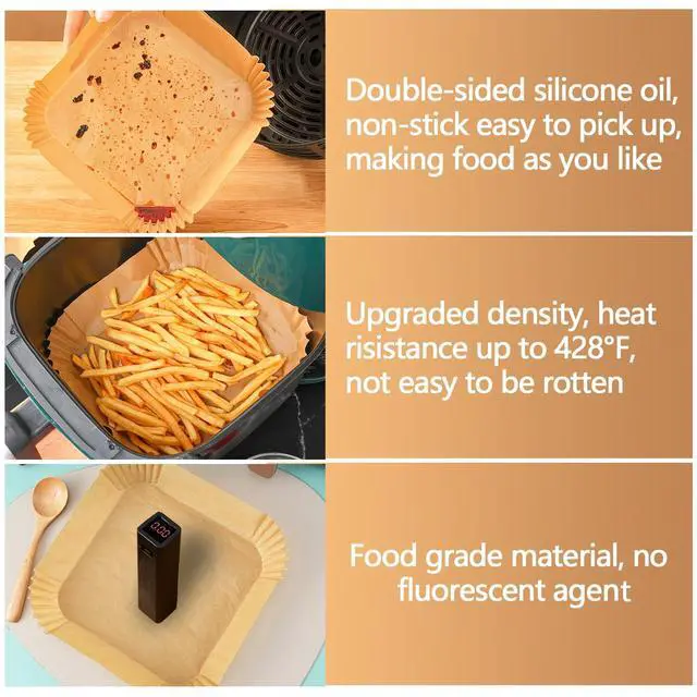 Alt view image 5 of 7 - 9 Inch Air Fryer Paper Liner Disposable, 200PCS Non-Stick, Oil-Proof & High-Temperature Resistant Square Baking Parchment Paper for Air Fryer, Microwave and OvenBottom Is 8 Inch