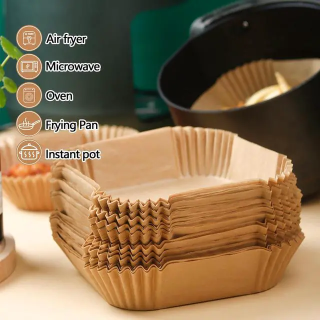 Alt view image 4 of 7 - 9 Inch Air Fryer Paper Liner Disposable, 200PCS Non-Stick, Oil-Proof & High-Temperature Resistant Square Baking Parchment Paper for Air Fryer, Microwave and OvenBottom Is 8 Inch