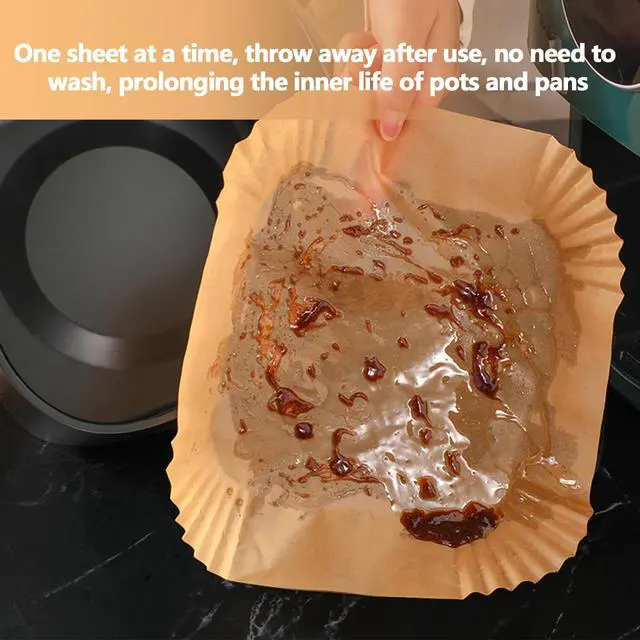 Alt view image 6 of 7 - 9 Inch Air Fryer Paper Liner Disposable, 200PCS Non-Stick, Oil-Proof & High-Temperature Resistant Square Baking Parchment Paper for Air Fryer, Microwave and OvenBottom Is 8 Inch