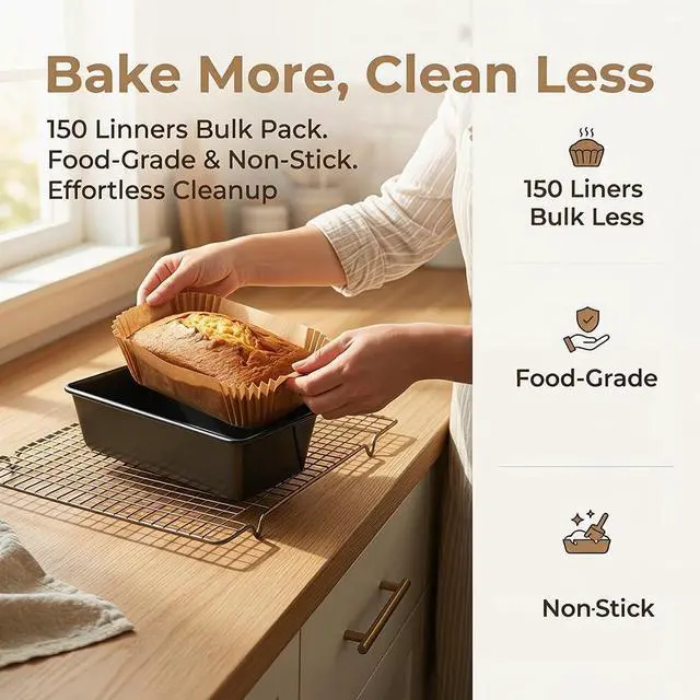 Alt view image 3 of 6 - 150Pcs Loaf Pan Liners, 9X5inch Parchment Paper Liners for Cooking Bread or Roast,Non-stick&Oil-proof