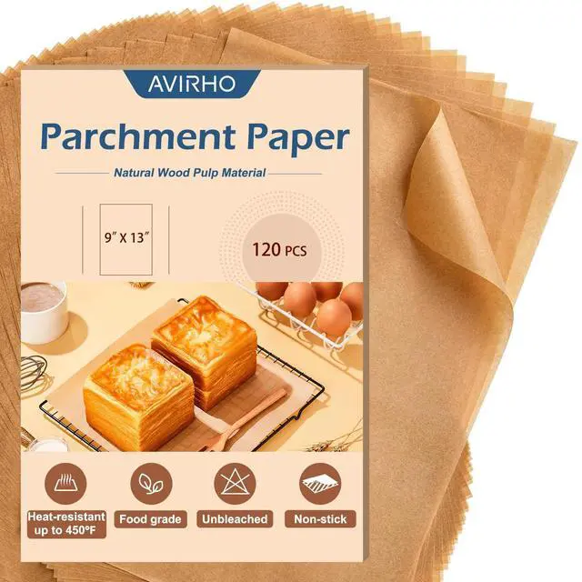 Main image of Parchment Paper Sheets 9x13Inch - 120Pcs Precut Unbleached Parchment Baking Paper, Plant-Based Silicone Oil Coating, Non-Stick Quarter Sheet Liner for Air Fryer, Oven, Cookies, Bread & Cake