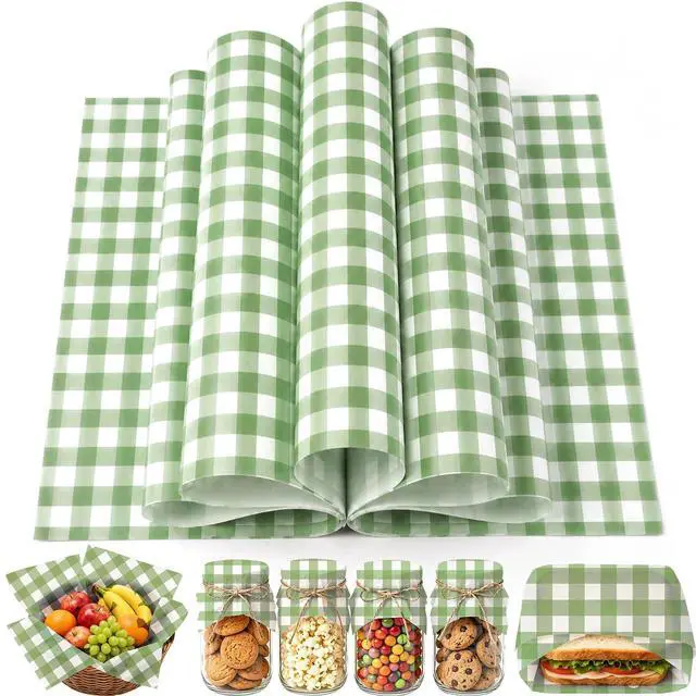 Main image of 150 Sheets Sage Green Plaid Wax Paper for Food Deli, 9.8 x 8.3'' Gingham Plaids Greaseproof Wrapping Paper for Birthday Sandwich Picnic Basket Liner Wedding Party Supplies (Sage Green)