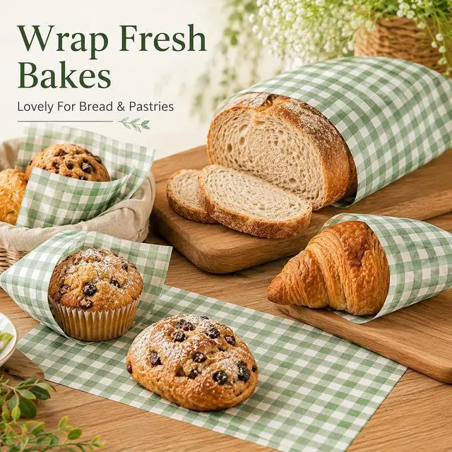 Alt view image 4 of 7 - 150 Sheets Sage Green Plaid Wax Paper for Food Deli, 9.8 x 8.3'' Gingham Plaids Greaseproof Wrapping Paper for Birthday Sandwich Picnic Basket Liner Wedding Party Supplies (Sage Green)