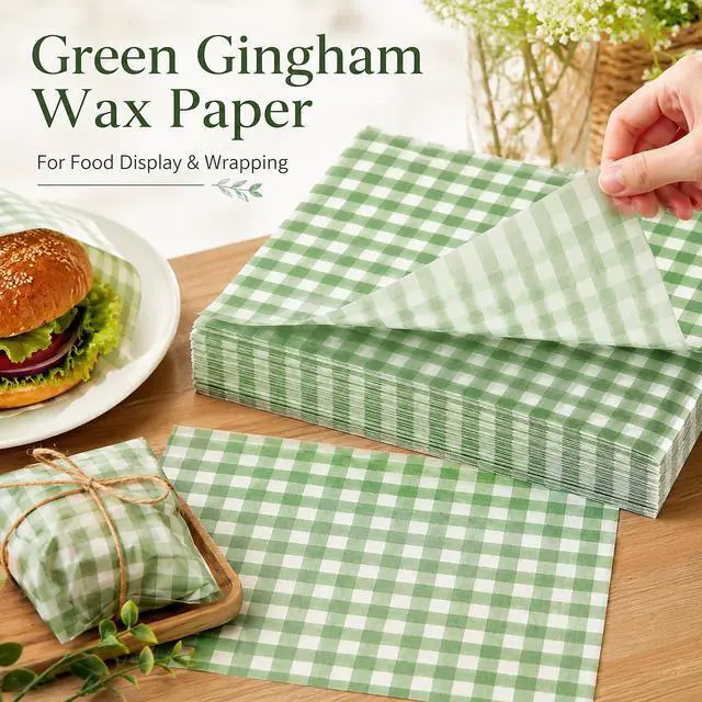 Alt view image 3 of 7 - 150 Sheets Sage Green Plaid Wax Paper for Food Deli, 9.8 x 8.3'' Gingham Plaids Greaseproof Wrapping Paper for Birthday Sandwich Picnic Basket Liner Wedding Party Supplies (Sage Green)