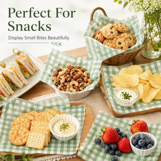Alt view image 5 of 7 - 150 Sheets Sage Green Plaid Wax Paper for Food Deli, 9.8 x 8.3'' Gingham Plaids Greaseproof Wrapping Paper for Birthday Sandwich Picnic Basket Liner Wedding Party Supplies (Sage Green)