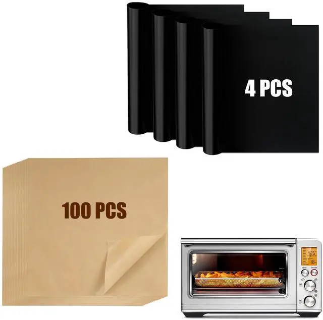 Main image of Air Fryer Liners Compatible with Breville BOV900BSS the Smart Oven Air Fryer Pro, 100 PCS Unbleached Parchment Paper Disposable with 4 PCS AirFryer Oven Liners Accessories for Breville Toaster Oven