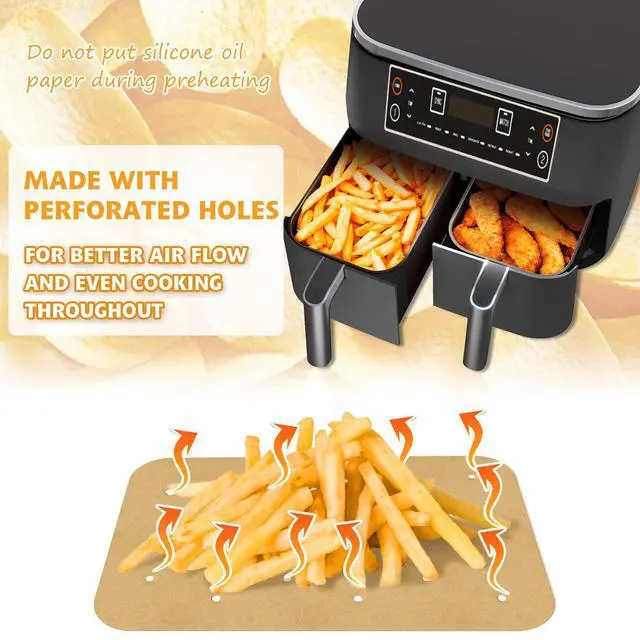 Alt view image 3 of 7 - Air Fryer Parchment Paper Liners 200 Sheets - Disposable Liners Compatible With Ninja Foodi, Rectangle Perforated Baking Paper for 8 Quart 6-in-1 Dual Basket Accessories