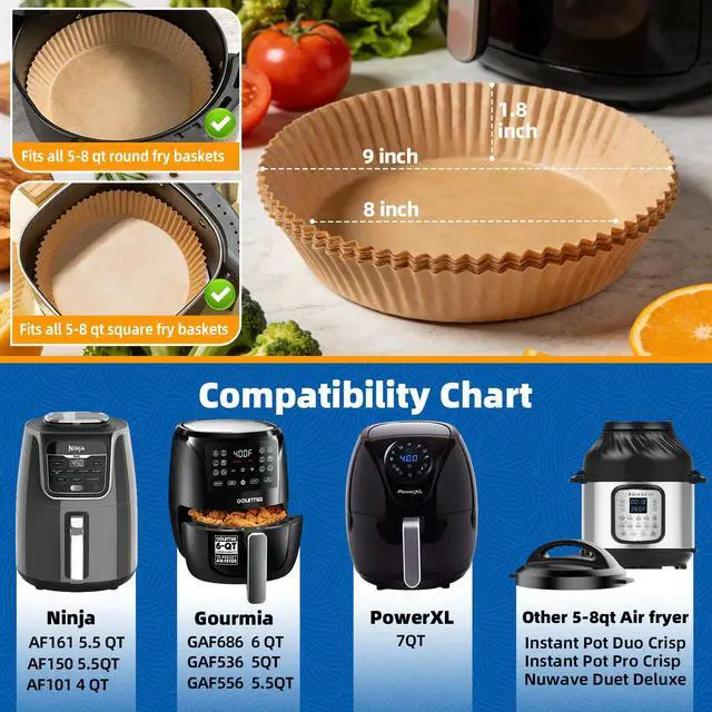 Alt view image 2 of 7 - Ninja 4qt/5.5qt 8 inch Round Air Fryer Liners Disposable