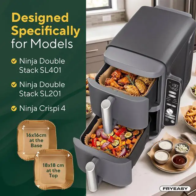 Alt view image 2 of 7 - Air Fryer Liners for Ninja DoubleStack SL401 8-10QT: Disposable Paper Liners for SL201 8QT, SL401 10QT and Crispi 4 QT, Double Stack 50pcs, Suitable for SL401/SL451/SL201