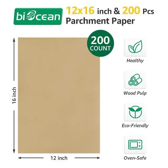 Alt view image 2 of 6 - 12x16In Unbleached Parchment Paper Sheets Precut Heavy Duty Flat Kitchen Baking Supplies Paper Non-Stick,Non-Toxic Cooking Paper for Air Fryer, Steaming, Oven Make Cup Cake Bread Cookie