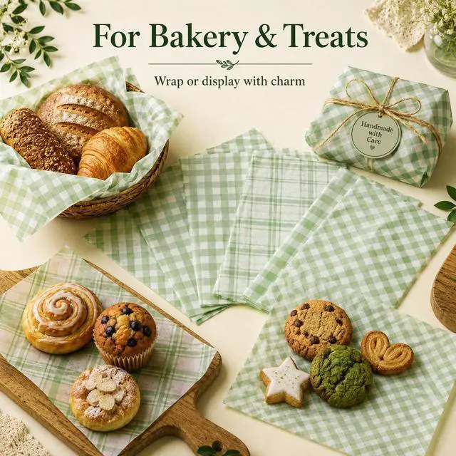 Alt view image 7 of 7 - 240 Sheets Sage Green Buffalo Plaids Wax Paper for Food Deli, 9.8 x 8.3'' Greenery Lattice Checkered Sandwich Wrapping Paper for Birthday Picnic Liner Wedding Party Supplies