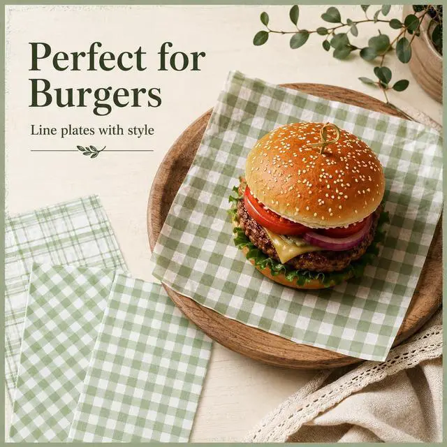 Alt view image 6 of 7 - 240 Sheets Sage Green Buffalo Plaids Wax Paper for Food Deli, 9.8 x 8.3'' Greenery Lattice Checkered Sandwich Wrapping Paper for Birthday Picnic Liner Wedding Party Supplies