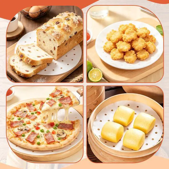 Alt view image 7 of 7 - 185PCS Bamboo Steamer Liner, 10 Inch White Air Fryer Liners, Non-stick Perforated Steamer Paper for Skillets, Microwave Ovens, Ovens, Steamers