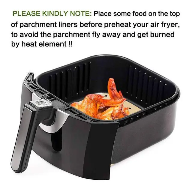 Alt view image 4 of 6 - Air Fryer Parchment Paper, Set of 200, 8.5 Inch Unbleached Perforated Square Air Fryer Liner Sheets for Airfryer, Steaming Basket and More(7.5/8.5/9.5in Available)