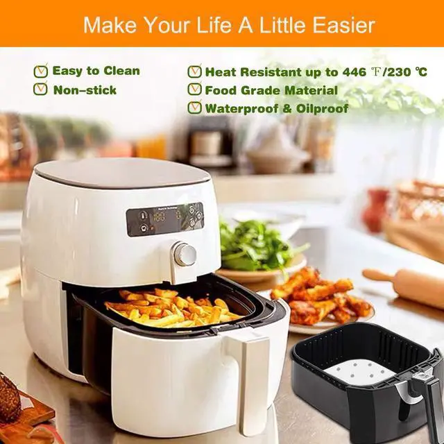 Alt view image 3 of 6 - Air Fryer Parchment Paper, Set of 200, 8.5 Inch Unbleached Perforated Square Air Fryer Liner Sheets for Airfryer, Steaming Basket and More(7.5/8.5/9.5in Available)