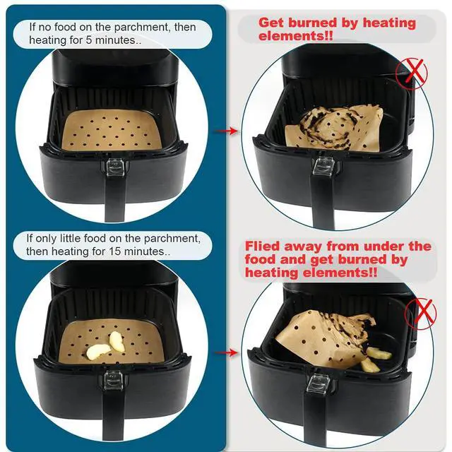 Alt view image 5 of 6 - Air Fryer Parchment Paper, Set of 200, 8.5 Inch Unbleached Perforated Square Air Fryer Liner Sheets for Airfryer, Steaming Basket and More(7.5/8.5/9.5in Available)