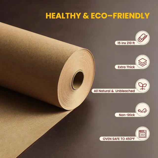 Alt view image 2 of 6 - Unbleached 15in x 210ft Parchment Paper Roll for Baking- 262 Sq.Ft with Built-in Metal Cutter, Non-Stick & 450°F Safe for Baking,Cooking, Air Fryer, Grilling, Meal Prep