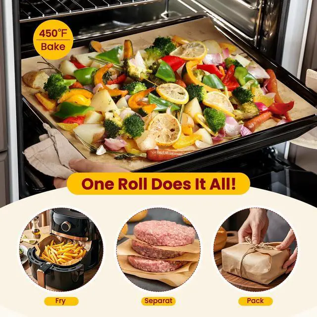 Alt view image 5 of 6 - Unbleached 15in x 210ft Parchment Paper Roll for Baking- 262 Sq.Ft with Built-in Metal Cutter, Non-Stick & 450°F Safe for Baking,Cooking, Air Fryer, Grilling, Meal Prep