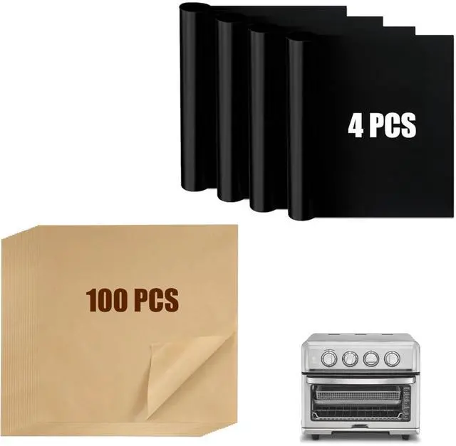 Main image of Air Fryer Liners Compatible with Cuisinart Air Fryer Cuisinart Convection Toaster Oven, 100 PCS Unbleached Baking Parchment Paper and 4 PCS Non-stick Mat
