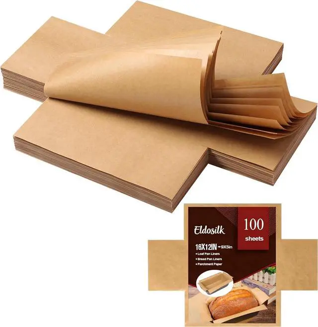 Main image of Unbleached Parchment Paper Loaf Pan Liner - Precut 9''x5'' Non-Stick, Fits 8.5''x4.5''/10''x5'' Loaf Pans, Heat-Resistant 430°F, Food-Safe for Bread Baking (100 Pcs & 1 Silicone Liner)