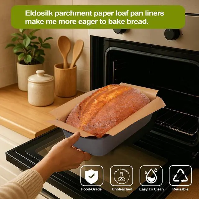 Alt view image 7 of 7 - Unbleached Parchment Paper Loaf Pan Liner - Precut 9''x5'' Non-Stick, Fits 8.5''x4.5''/10''x5'' Loaf Pans, Heat-Resistant 430°F, Food-Safe for Bread Baking (100 Pcs & 1 Silicone Liner)