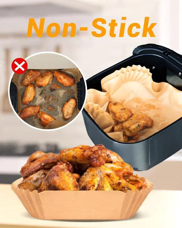 Alt view image 4 of 7 - 500Pcs Air Fryer Paper Liners, 8 Square Disposable Parchment Paper Liner for 5-8 QT Air Fryer, Non-Stick, Oil Proof Unbleached Airfryer for Baking, Roasting Microwave