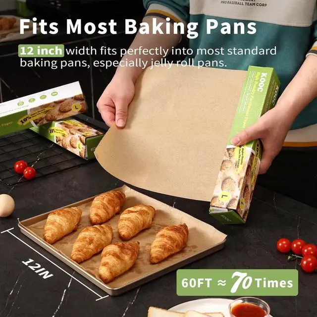 Alt view image 3 of 6 - Feet Parchment Paper Roll - 12-Inch Width, Non-Stick, Unbleached Baking Paper - Ideal for Baking, Cooking, and Food Preparation - 60 Square Feet Coverage - Compostable, High Density
